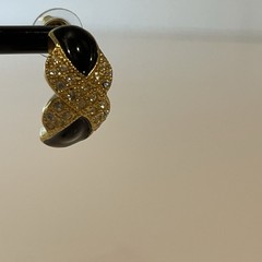 Roman Earrings X Criss Cross Rhinestones Black Enamel Gold Tone Pierced Vintage