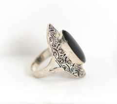 Sterling Silver Art Deco Ring 1915-1935 Onyx & Markasit, Oval, Gr. 57