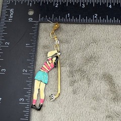 Vintage Lunch at The Ritz Woman Golfer Earrings Pierced Enamel