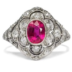 3.55Ct Art Deco Vintage Lab Created Ruby 14K White Gold FN Engagement Halo Ring