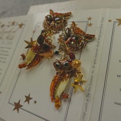 Lunch at the Ritz Earrings Owl Owlio E Olio Clip On Signed Menu Card
