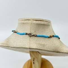 Vintage Style Blue Seed Bead & Earth Tone Accent Necklace Boho Summer Jewelry