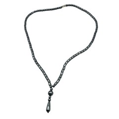 Vintage Necklace Hematite Y Drop Gunmetal Gray Black Color Tone 18″ SKU 3469