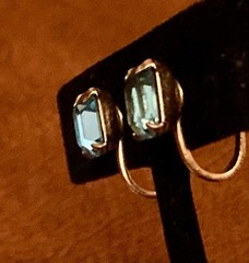 Vintage Gold Tone Earrings Blue Glass Screw Back Hallmarked