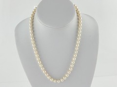 14k White Gold Hand Knotted 6.4mm Pearl Necklace 18.25 Inches 27 Gram Weight