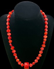 Vintage Necklace Bamboo Red Coral Beaded Main Center Stone Toggle 19.5″