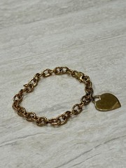 VTG Gold Tone Bracelet Chain Link Heart Charm 925 Silver Lobster Claw Estate