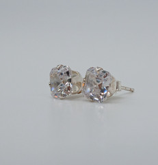VTG 925 STS Square 6mm CZ Stud Earrings Sterling Silver 1g Asscher Cut Estate