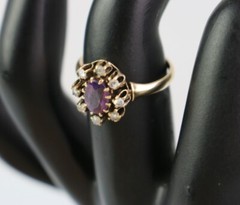 Antique Victorian 14K Gold Rose Cut Diamond Amethyst Engagement Ring Sz 5.75