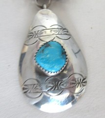 NAVAJO? STERLING PENDANT NECKLACE by AT, 2 1/2 INCHES PENDANT, 19 INCHES CHAIN