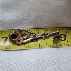 Vintage Sterling Silver Marcasite Red Pear Drop Earrings Art Deco 925 Dangle
