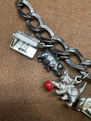 Vintage Sterling Silver Dogs, Horse, Good Luck, Crystal Toggle Charm Bracelet