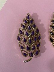 2 Vintage Pins Gerry’s Goldtone Leaves with Purple and Black Accents