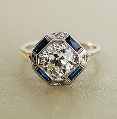 2.00Ct Art Deco Style Lab-Created Diamond & Sapphire Engagement Ring 925 Silver