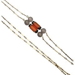 Sarah Coventry Beaded Necklace Monterey Lucite Gold Tone Bar Link Double Chain