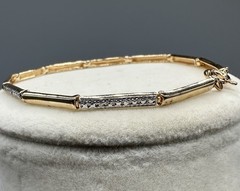 925 Sterling Vermeil Bar Link Bracelet w CZ Accent Bars Minimalist Dainty Skinny