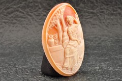 Vintage shape shell cameo, “Woman Sitting on a Terrace” (52.5ct), sign by artist
