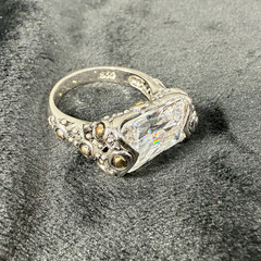 Vtg Sterling Silver Ring 8.25 Cubic Zirconia Medieval High End Jewelry Old Money