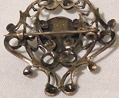 Antique Czech? Bronze Tone Filigree Green Glass Stone C Clasp Estate Sale Read