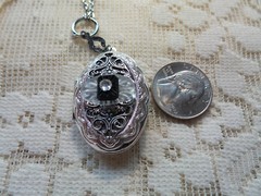 SILVER PLATED FILIGREE VICTORIAN CAMPHOR GLASS LOCKET