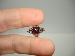 old antique 14K Rose Gold Victorian RING purple red gem Diamond Triads 3.75 2.6g