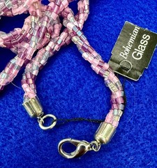 Vintage Czech Bohemian Glass Seed Bead Necklace 48″ Long Pink Purple