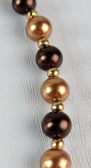 Vtg. Golden Brown Millefiori Glass Faux-Pearls Rhinestones Beaded Necklace 15″