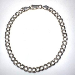 Italy 925 sterling silver double curb link chain starter charm bracelet 7.13″