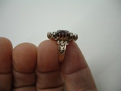 old antique 14K Rose Gold Victorian RING purple red gem Diamond Triads 3.75 2.6g