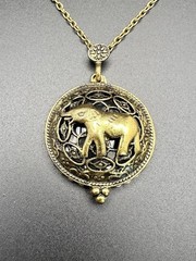 VTG Style Elephant Magnifying Glass Pendant Necklace In Brass Tones Magnetic