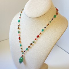 Vintage Napier Retro Faux Turquoise Pendant Beaded Stone Station Y Drop Necklace