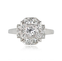 Art Deco Style Circa 1930 Lab Created Diamond Halo 925 Silver Engagement Ring
