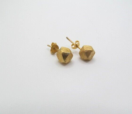 Vintage Gold Tone Solid Cube Cubed Nugget 6.4mm Stud Earrings