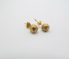 Vintage Gold Tone Solid Cube Cubed Nugget 6.4mm Stud Earrings
