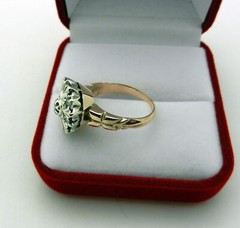 Antique Silver and 9kt Pink Gold and Rose Cut Diamond Ring size 7