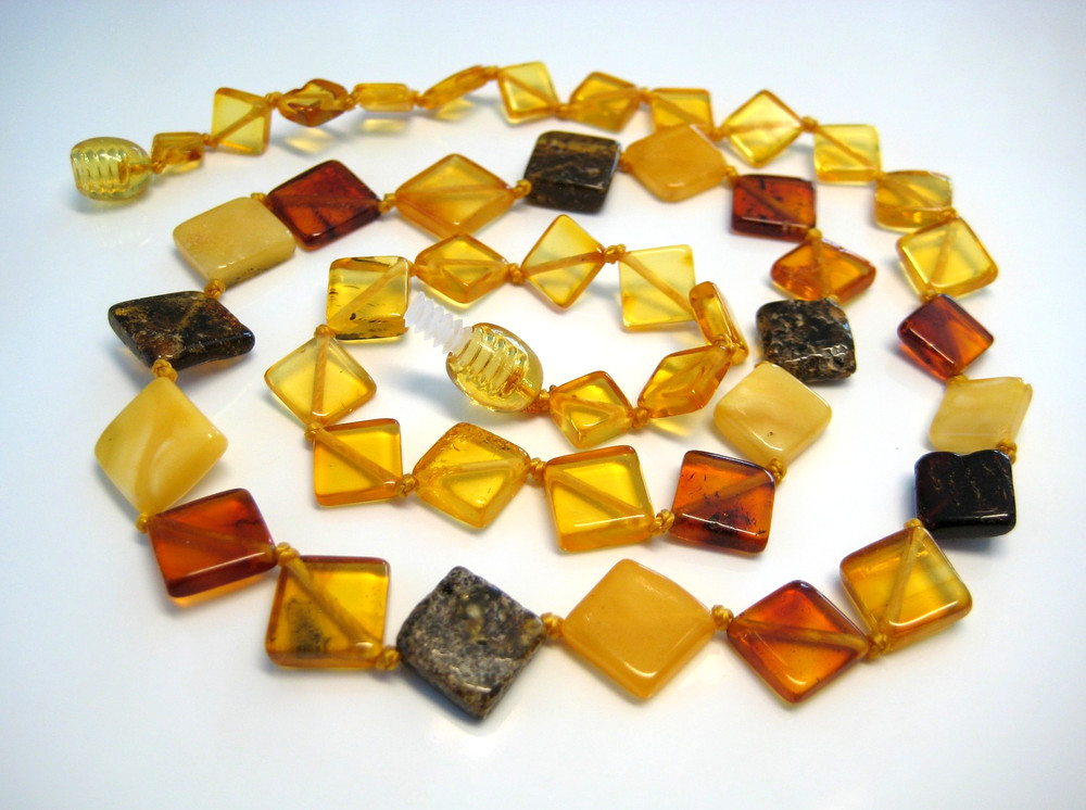 Genuine Amber Beautiful Baltic Amber Necklace Square Beads 19.5 in !!!