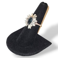 Vintage 18K HGE Blue Marquise CZ Starburst Ring Baguette Halo Cocktail Sz 9