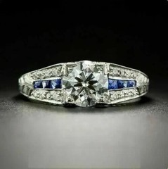 Art Deco Style Milgrain Lab Created Diamond Engagement 14K White Gold FN Ring