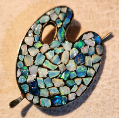 Vintage Scandia Opal Chip Sterling Silver Artist Palette Brooch Australia 1 3/4″