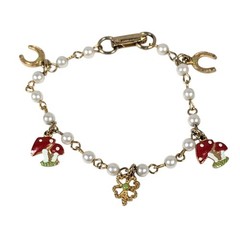 Vintage Mushroom Horseshoe Four Leaf Clover Enamel Lucky Charm Bracelet 6.5in