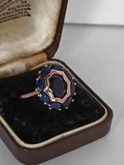 Vintage 1990-s 14 Ct Rolled Gold Sapphire Ring Size UK Q US 8- Hallmarked