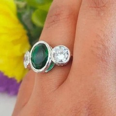 Art Deco Style 3-Stone 2Ct Oval Lab Created Emerald Engagement 925 Silver Ring