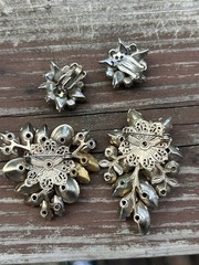 VTG Pink Rhinestone Flower Cluster Clip-On Lobe Earrings Set Lot, 2 Pairs