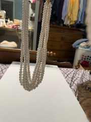 Vintage 1980s White 6 Strand Graduated Acrylic Bead Statement Bib Necklace
