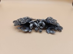Vintage Brooch Pin Antique Metal Floral Filigree Blue Rhinestones (Czech 1940s?)