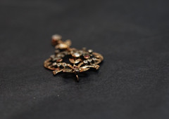 19c. Victorian Art Nouveau Rose 8К Gold Rose-Cut Diamond Ruby Necklace Pendant