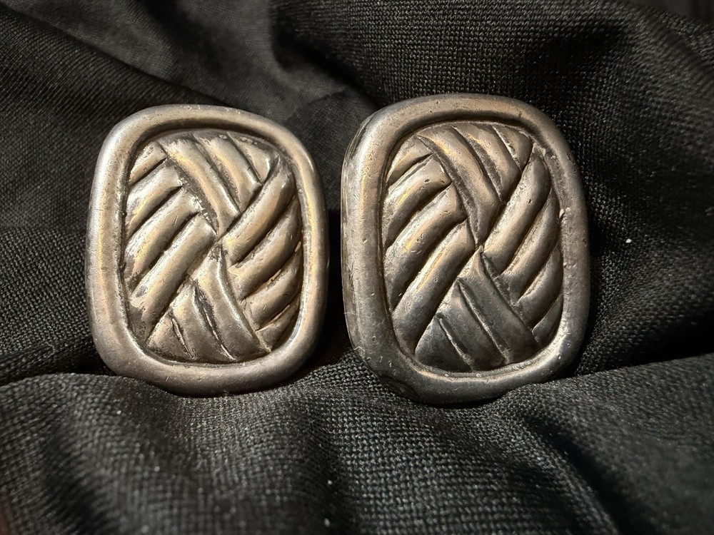 First Period 1940s William Spratling “Petate” Basketweave Screw-Back Earrings