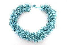 Vintage Multi Glass Beads Tubular Light Blue Choker Necklace Very Pretty