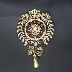 Vintage Medieval Bow Brooch Baroque Hollow Flower Rhinestone Pin