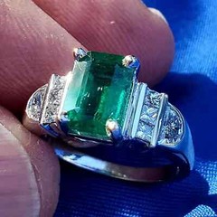Original EARTH MINED EMERALD DIAMOND Deco Engagement Ring 14K GOLD Solitaire S 7